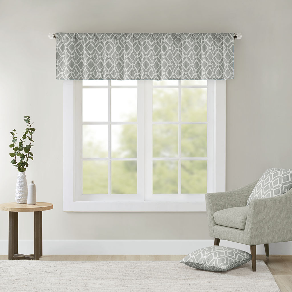 

Madison Park - Delray Diamond Printed Diamond Window Valance - Grey - 50x18