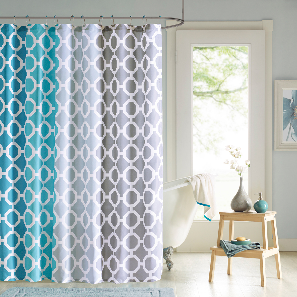 

90° by Design Lab - Dani Printed Shower Curtain and Hook Set - Teal - 72x72