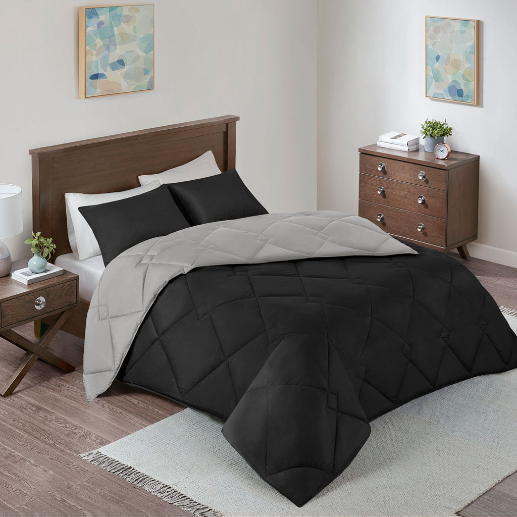 

Comfort Spaces - Vixie Reversible Down Alternative Comforter Set - Black/Grey - Twin/Twin XL