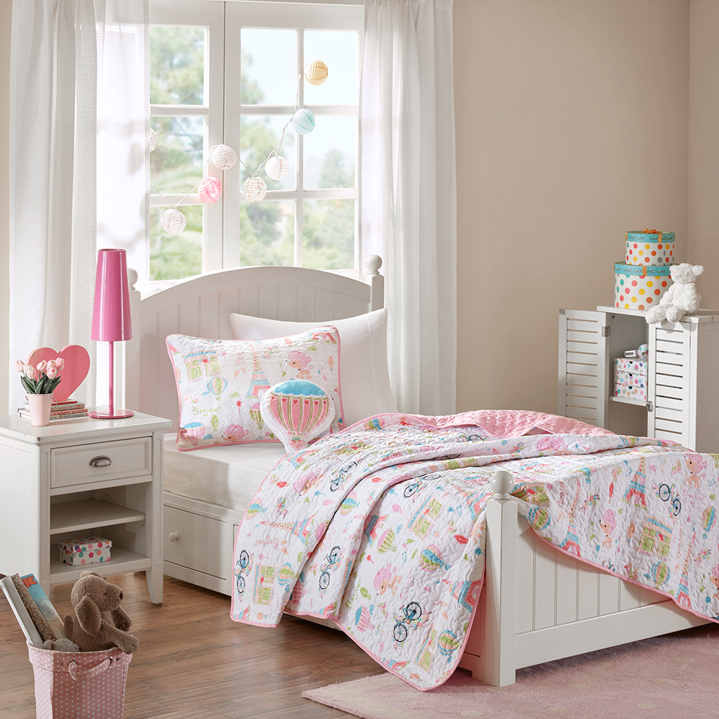 

Mi Zone Kids - Bonjour Reversible Coverlet Set - Pink - Full/Queen