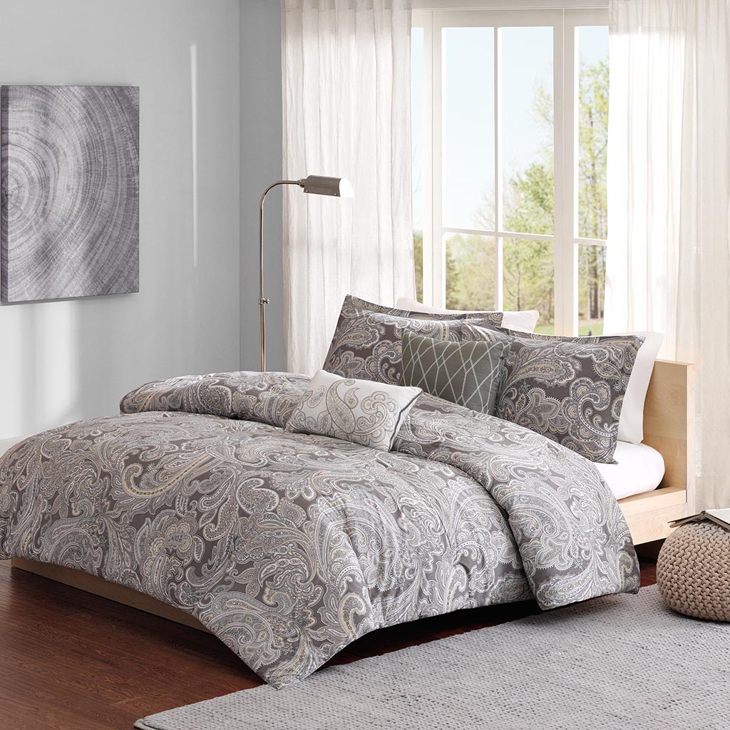 Madison Park Pure Ronan 5 Piece Cotton Comforter Set Grey