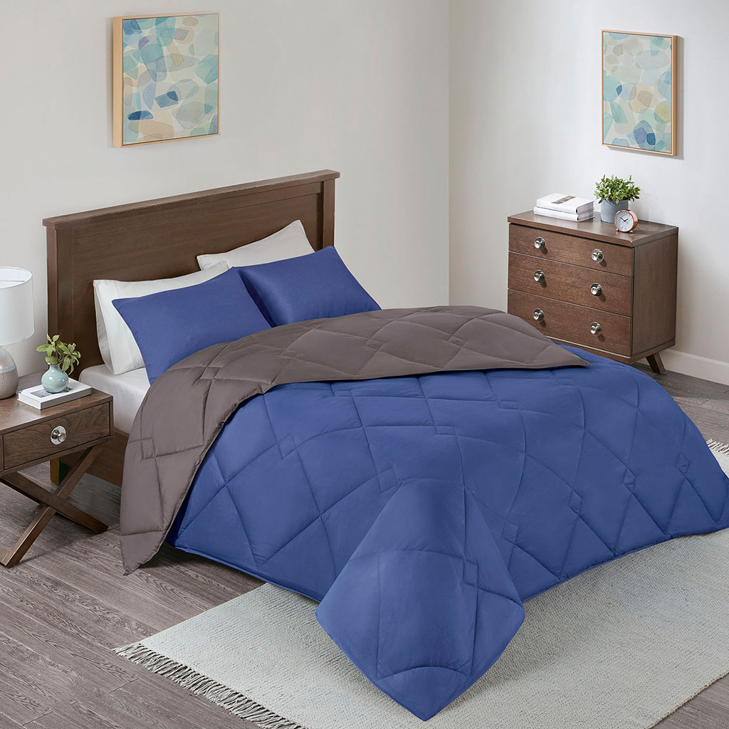 

Comfort Spaces - Vixie Reversible Down Alternative Comforter Set - Navy/Charcoal - King