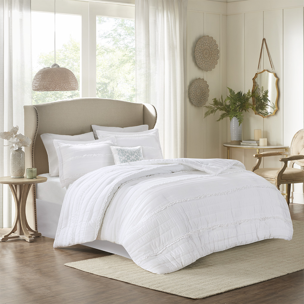 

Madison Park - Celeste 5 Piece Comforter Set - White - Queen