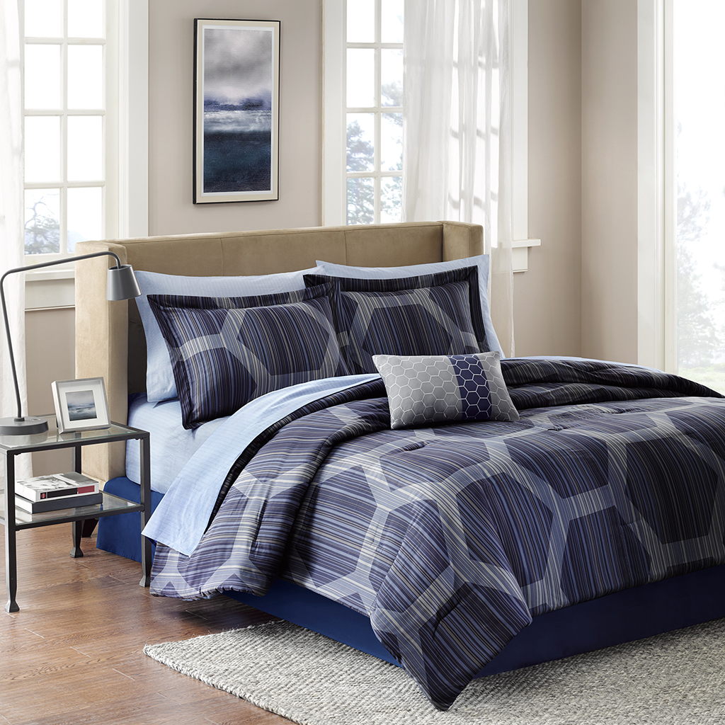 

Madison Park Essentials - Rincon Complete Comforter and Cotton Sheet Set - Blue - Full