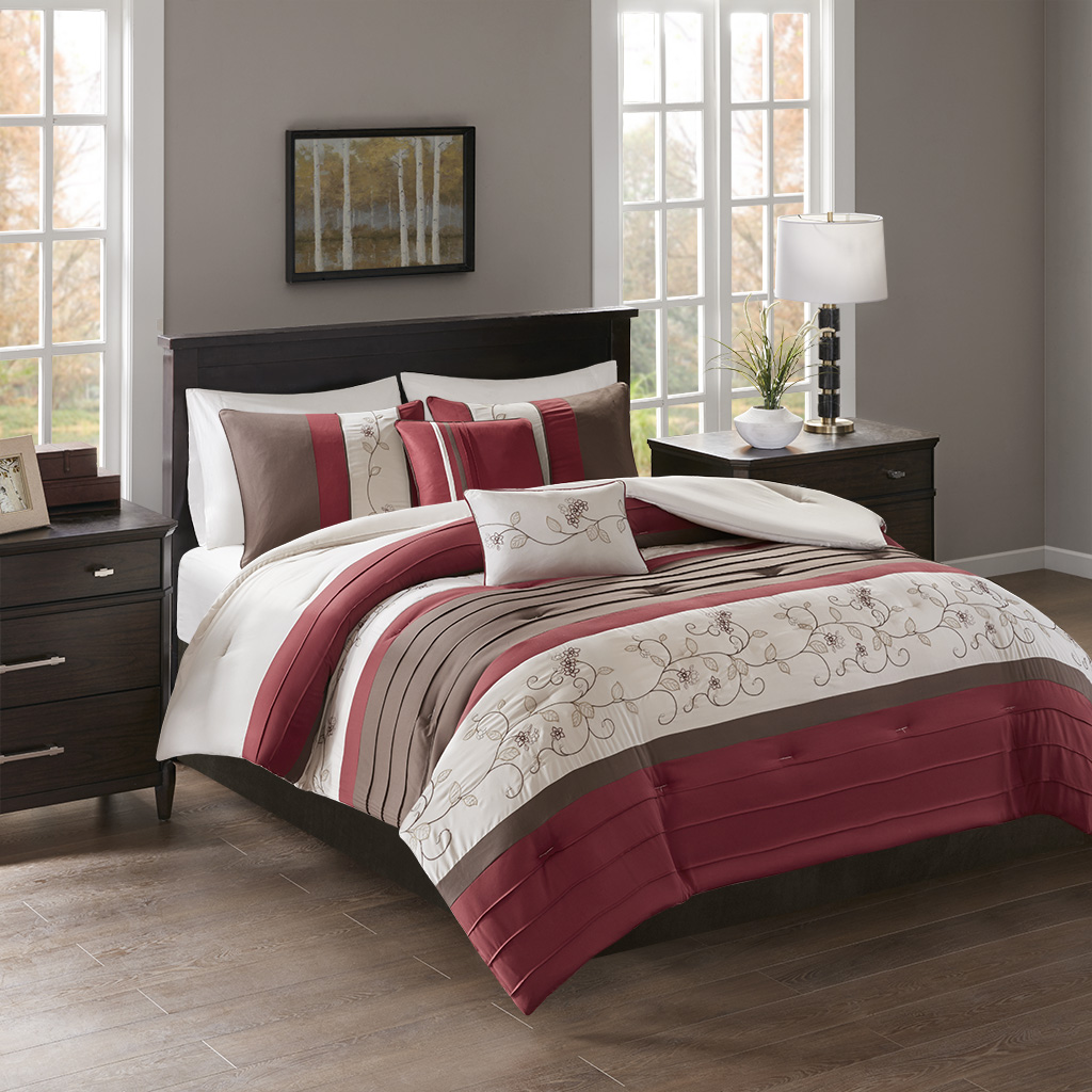 

510 Design - Myrtle Embroidered 5 Piece Comforter Set - Red - Full/Queen