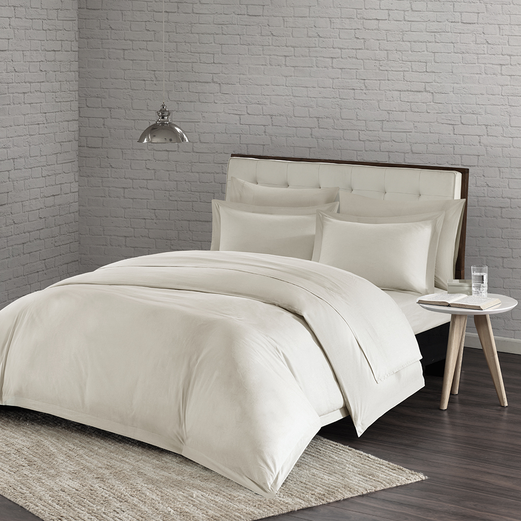 

Urban Habitat - Comfort Wash Cotton Duvet Cover Mini Set - Ivory - Full/Queen
