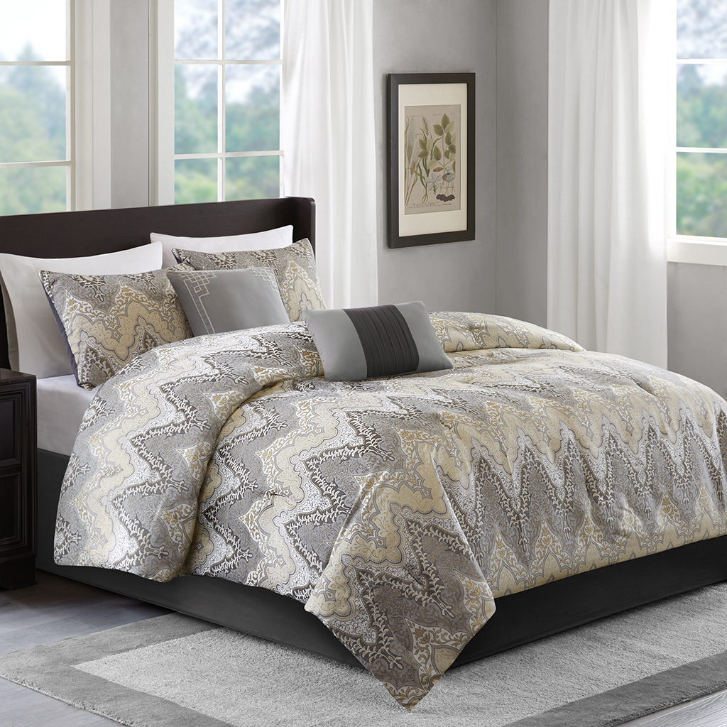 

Madison Park - Paxton 5 Piece Comforter Set - Taupe - Full/Queen