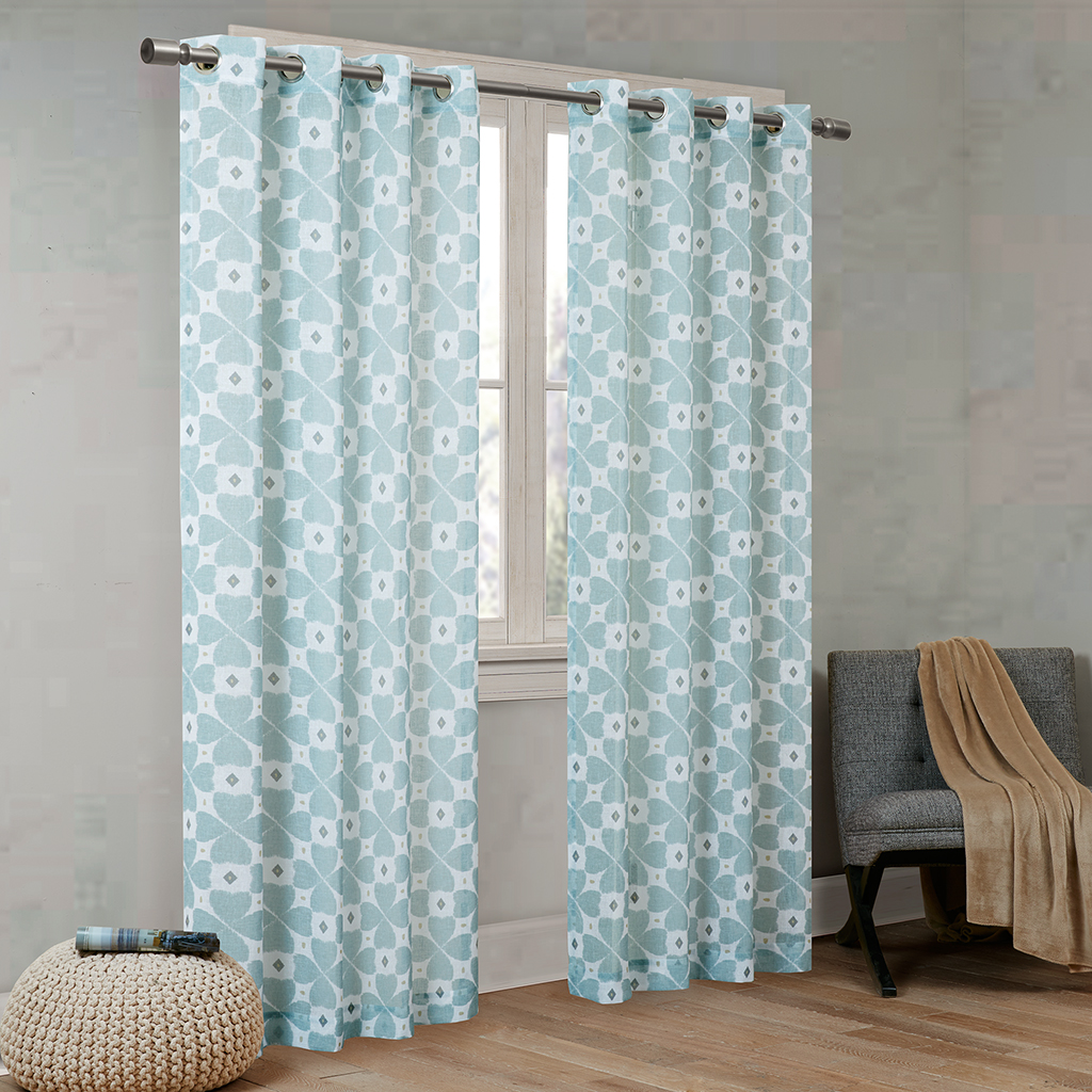 

Urban Habitat - Clover Printed Sheer Window Panel - Aqua - 63" Panel