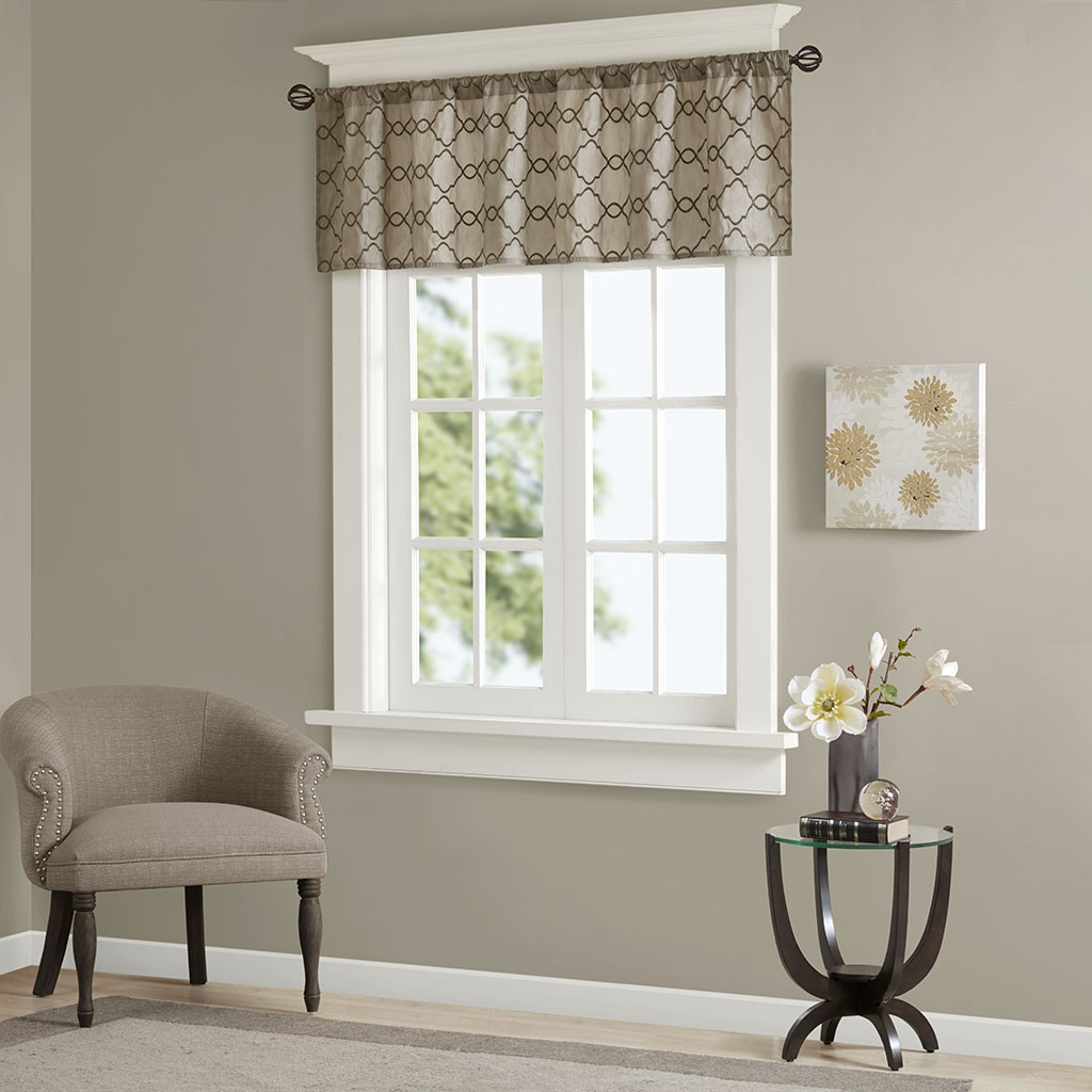 

Madison Park - Rein Faux Silk Embroidered Window Valance - Tan - 50x18