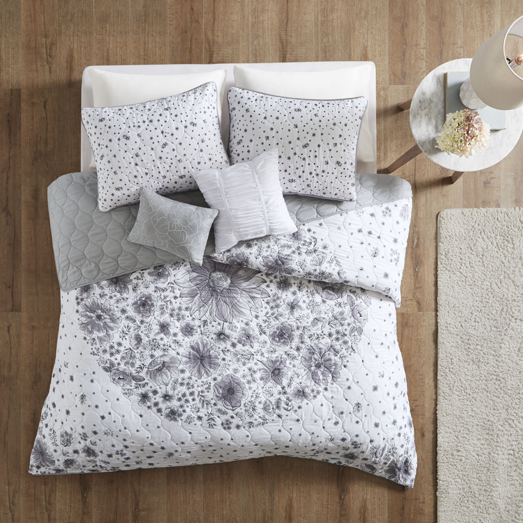 

Intelligent Design - Emma Reversible Coverlet Set - Grey - Full/Queen