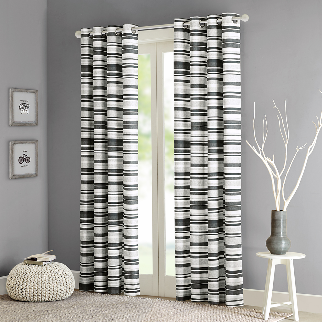 

Intelligent Design - Sadie Cotton Stripe Printed Curtain - Grey - 63" Panel