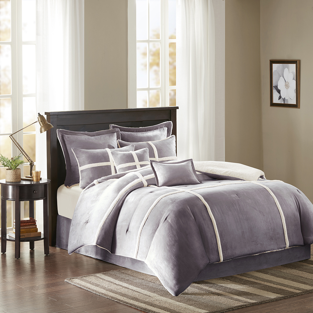 

Madison Park - Weston Suede Comforter Set - Grey - Queen