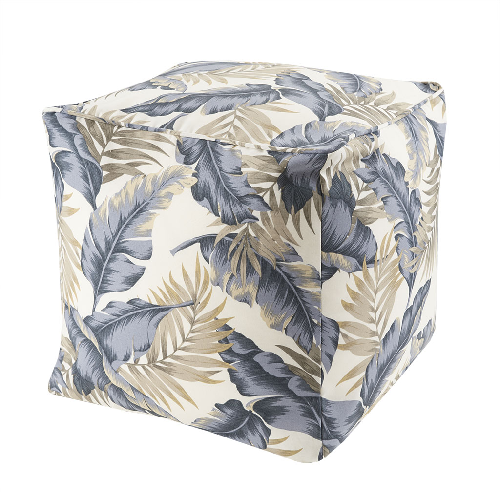 

Madison Park - Coco Printed Leaf 3M Scotchgard Outdoor Pouf - Indigo - 18x18x18
