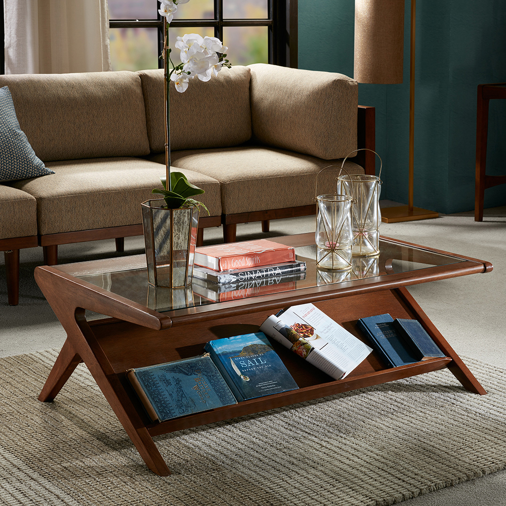 

INK+IVY - Rocket Coffee Table with Tempered Glass - Pecan - See below