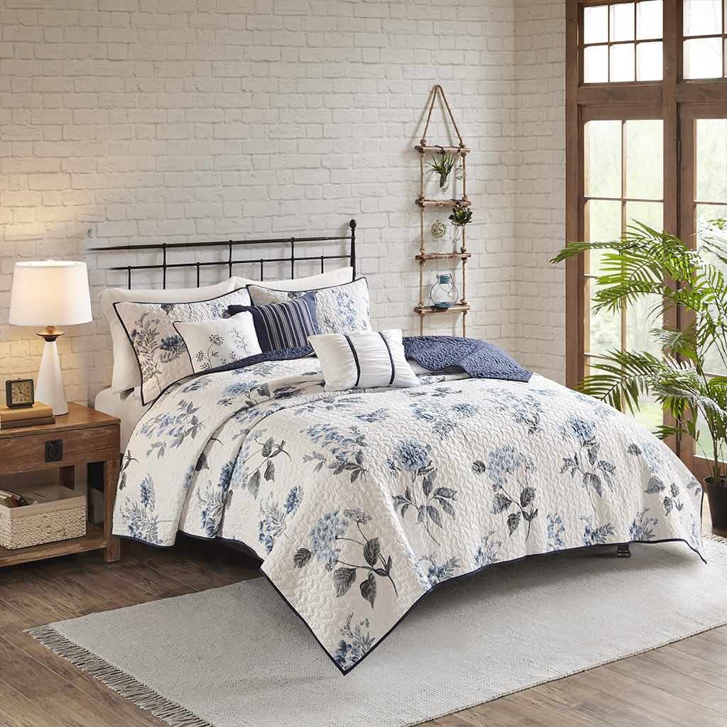 

Madison Park - Zennia 6 Piece Printed Seersucker Coverlet Set - Blue - King/Cal King