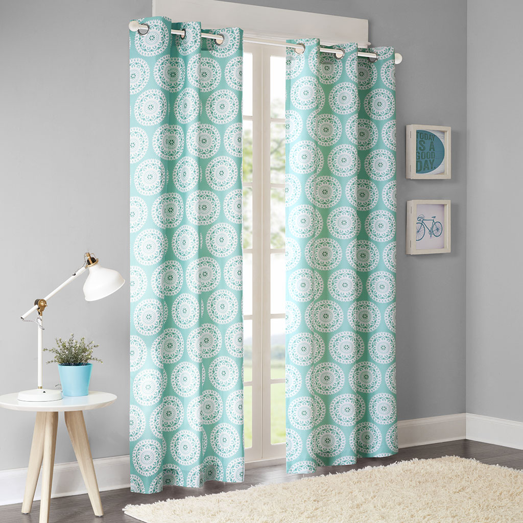 

Intelligent Design - Torino Medallion Printed Curtain Pair - Blue - 84" Panel