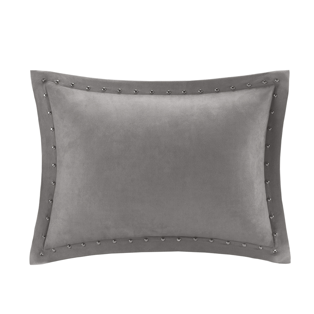 

Madison Park - Alban Stud Trim Microsuede Square Pillow - Grey - 14x20