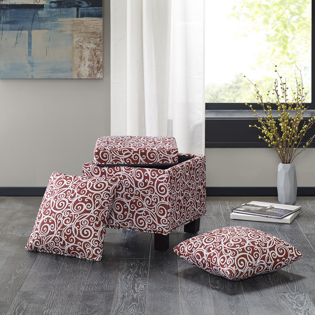 

Madison Park - Shelley Square Storage Ottoman with Pillows - Dark Red - See below