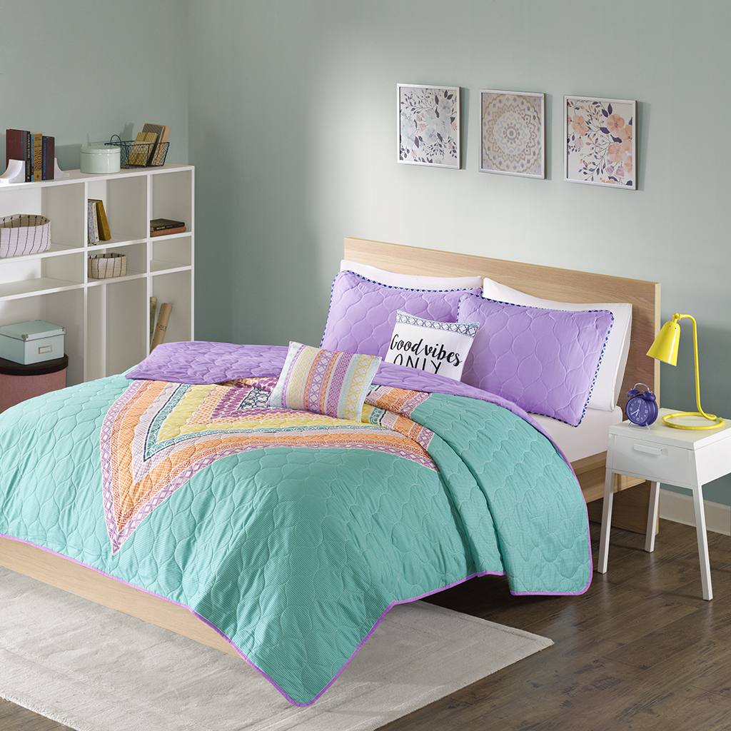 

Intelligent Design - Lani Coverlet Set - Aqua - Full/Queen
