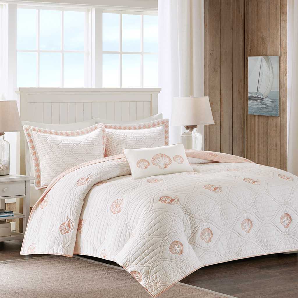 

Harbor House - Seaside 4 Piece Coverlet Set - Coral - Full/Queen