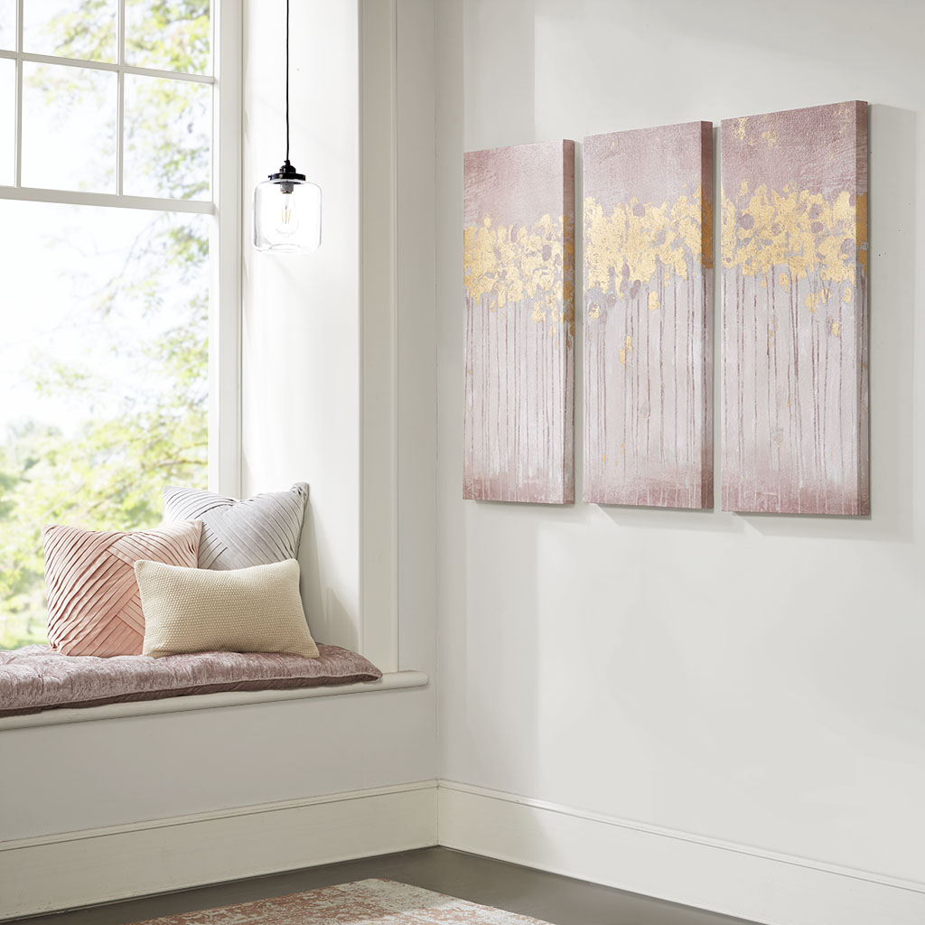 

Madison Park - Twilight Forest Gel Coated Canvas with Gold Foil 3 Piece Set - Blush - See below