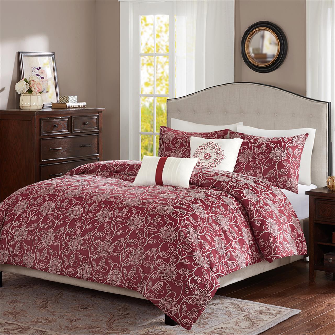 

Madison Park - Portico 5 Piece Comforter Set - Red - Full/Queen