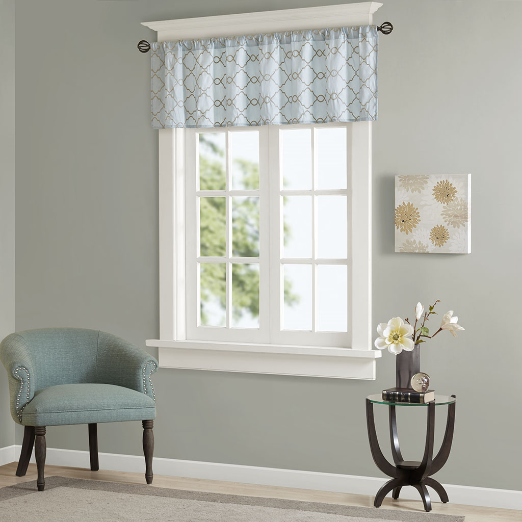 

Madison Park - Rein Faux Silk Embroidered Window Valance - Blue - 50x18