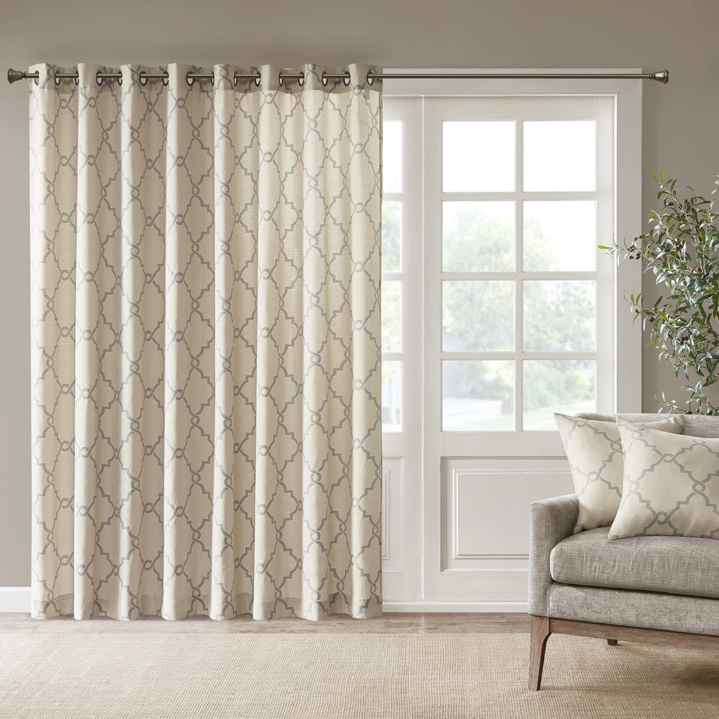 

Madison Park - Saratoga Fretwork Print Patio Window Curtain - Beige - 84" Panel