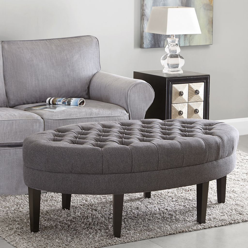 

Madison Park - Martin Surfboard Tufted Ottoman - Heather Grey - See below