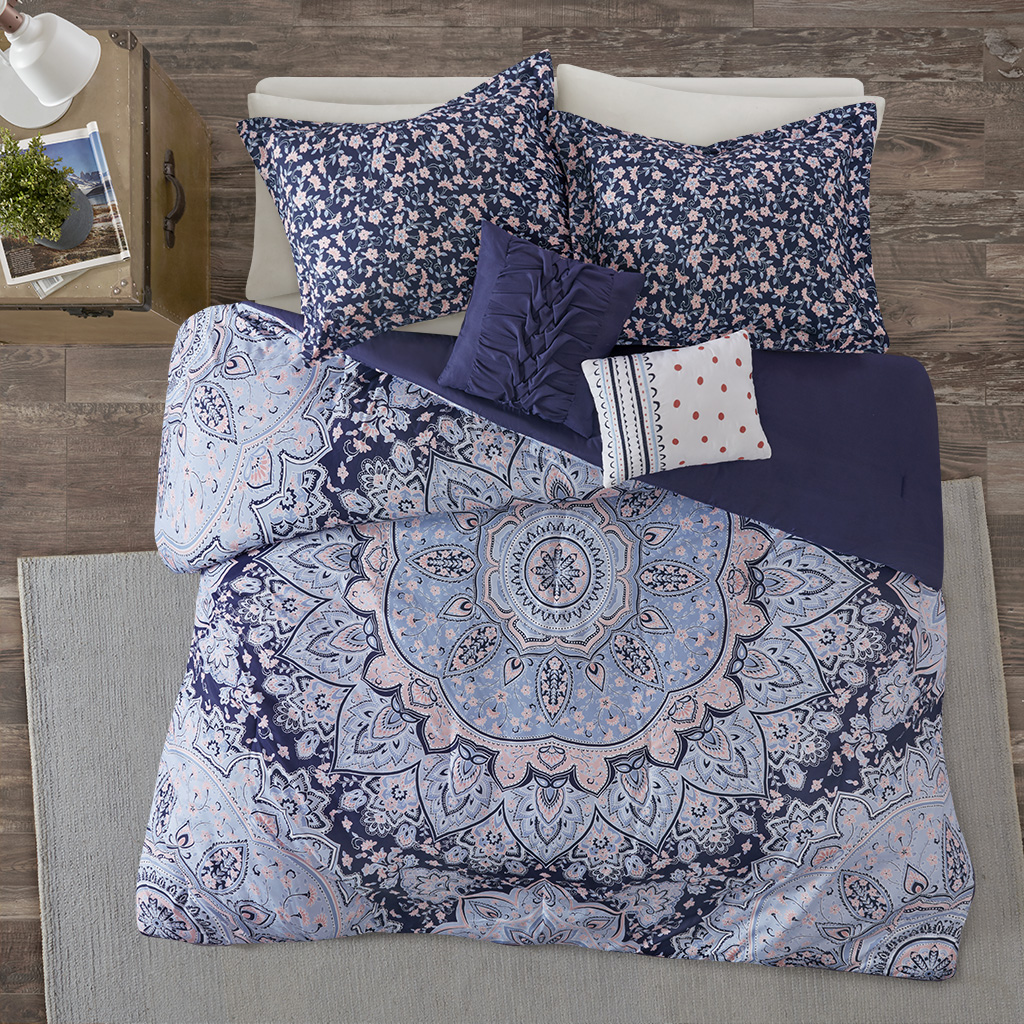 

Intelligent Design - Odette Boho Comforter Set - Blue - Full/Queen