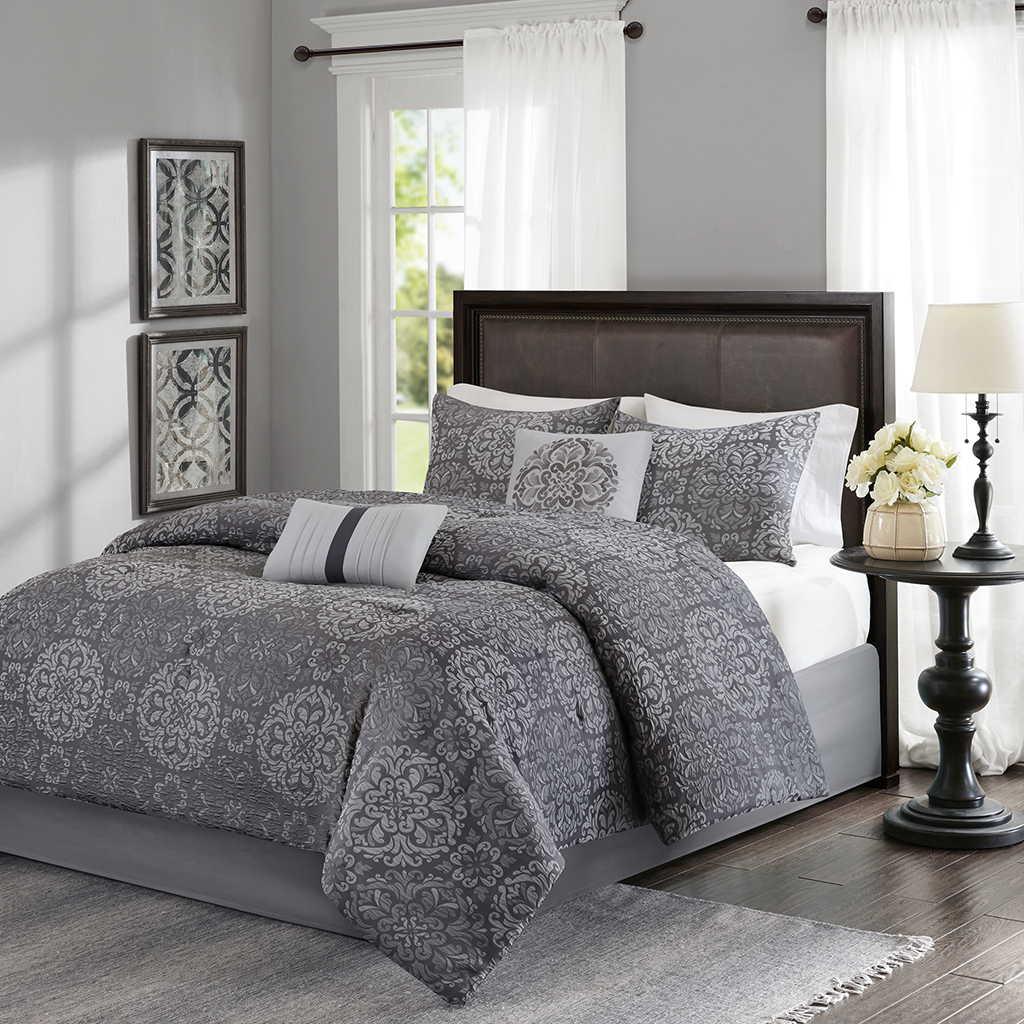 

Madison Park - Sharlotta 5 Piece Comforter Set - Grey - Full/Queen