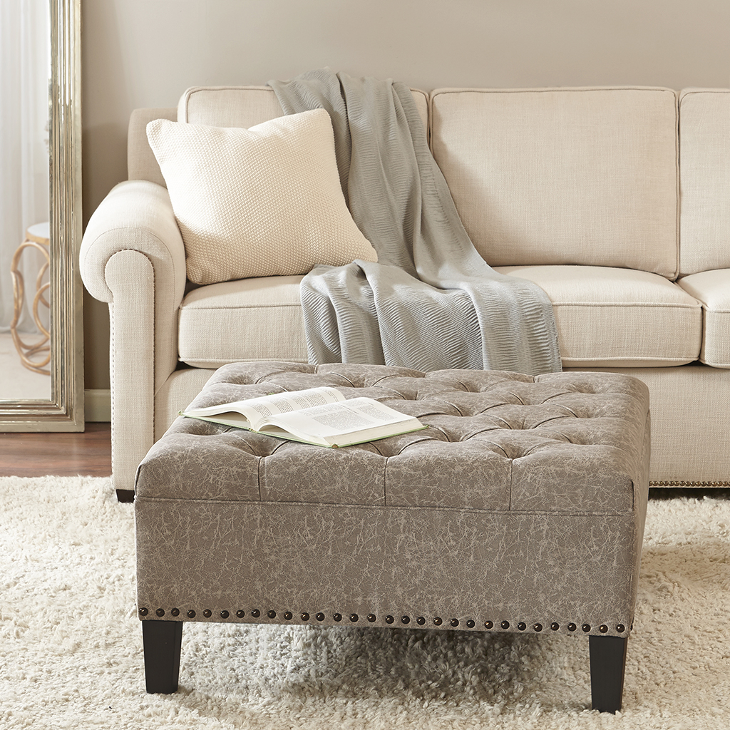 

Madison Park - Lindsey Tufted Square Cocktail Ottoman - Taupe - See below