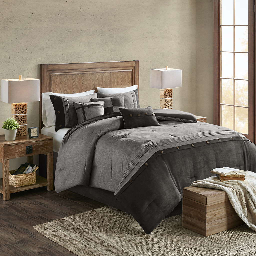 

Madison Park - Boone 7 Piece Faux Suede Comforter Set - Grey - Cal King