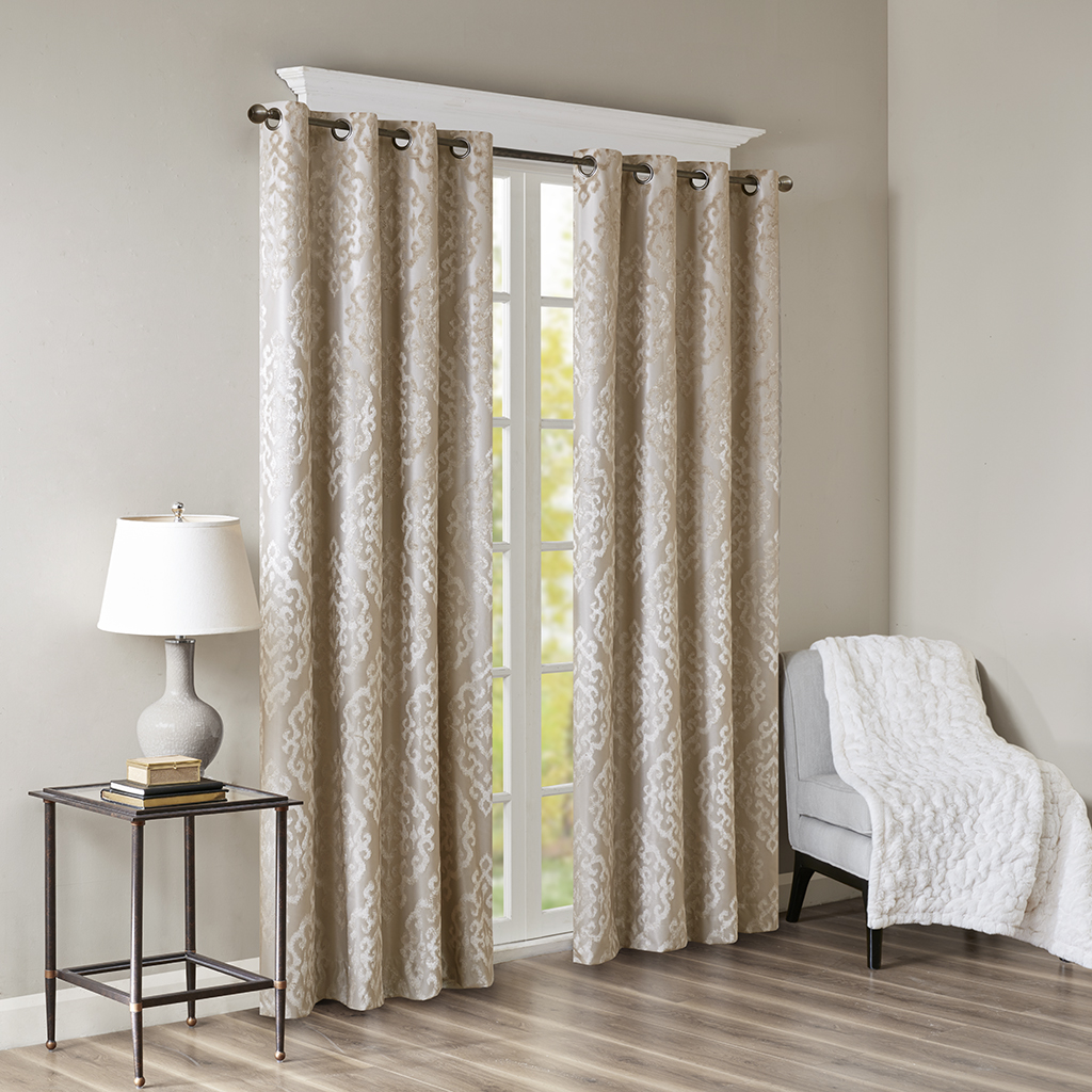 

SunSmart - Mirage Knitted Jacquard Damask Total Blackout Grommet Top Curtain Panel - Champagne - 50x84