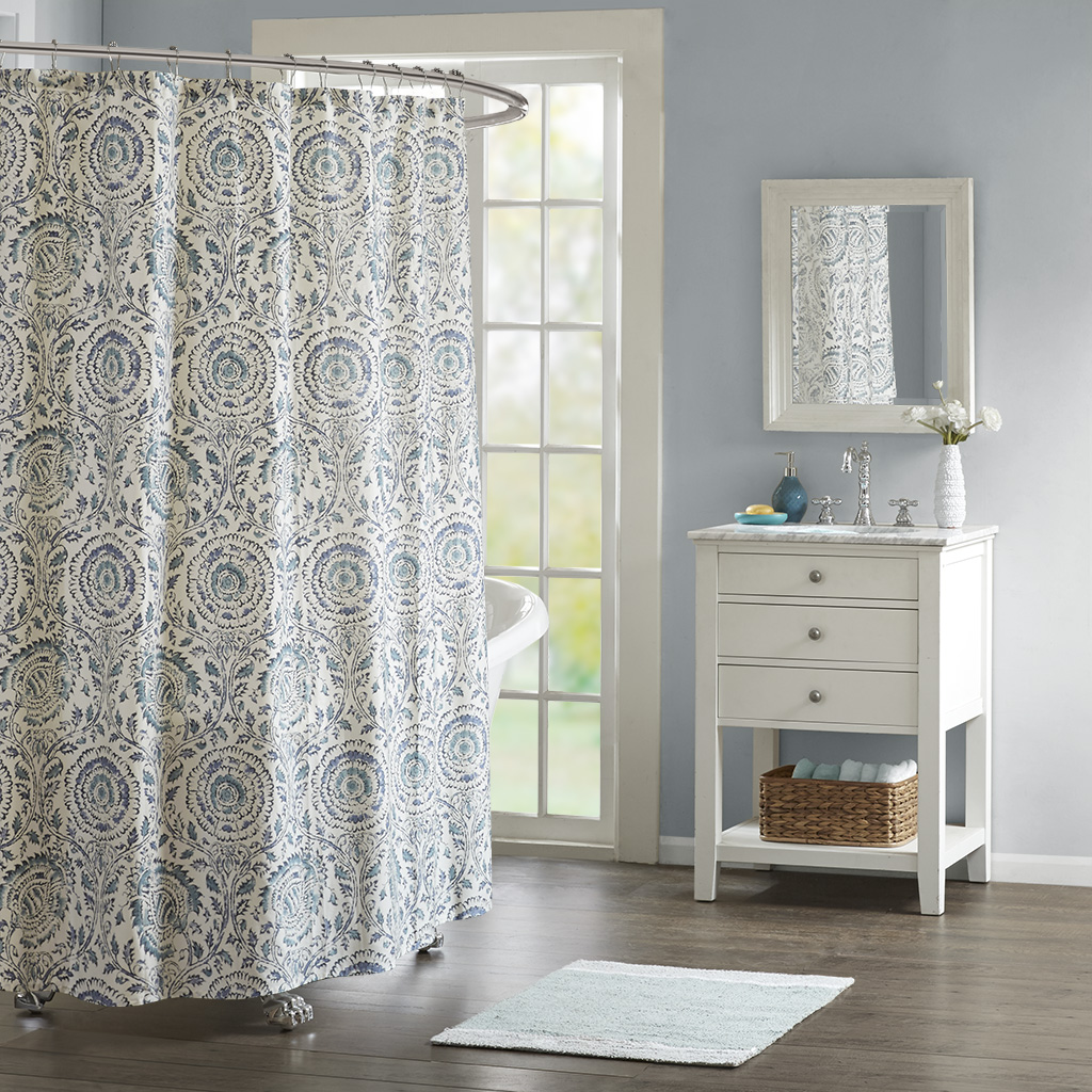 

Echo Design - Kamala Cotton Printed Shower Curtain - Blue - 72x72