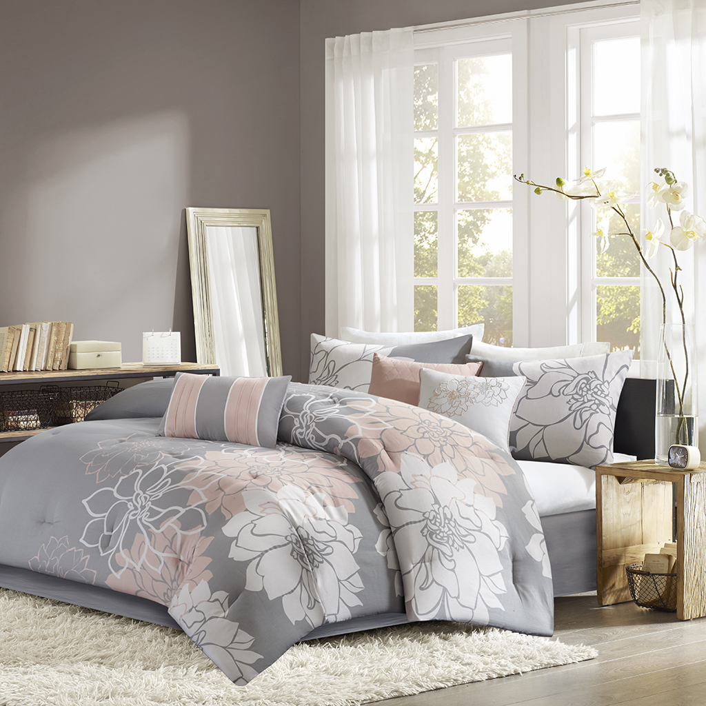 

Madison Park - Lola Comforter Set - Grey/Blush - Queen