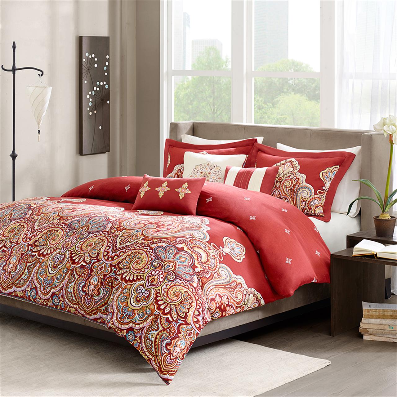 

Madison Park - Atherton 6 Piece Printed Duvet Cover Set - Red - King/Cal King