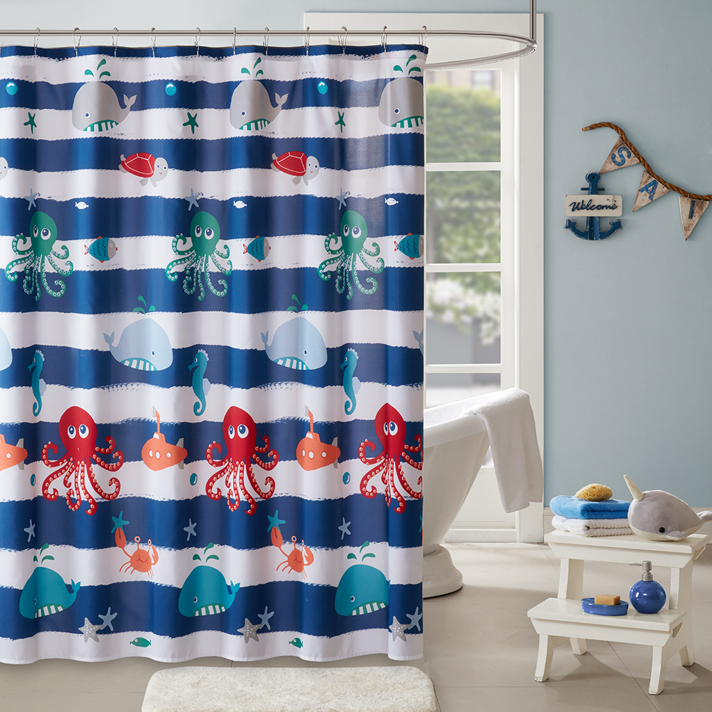 

Mi Zone Kids - Sealife Printed Shower Curtain - Navy - 72x72