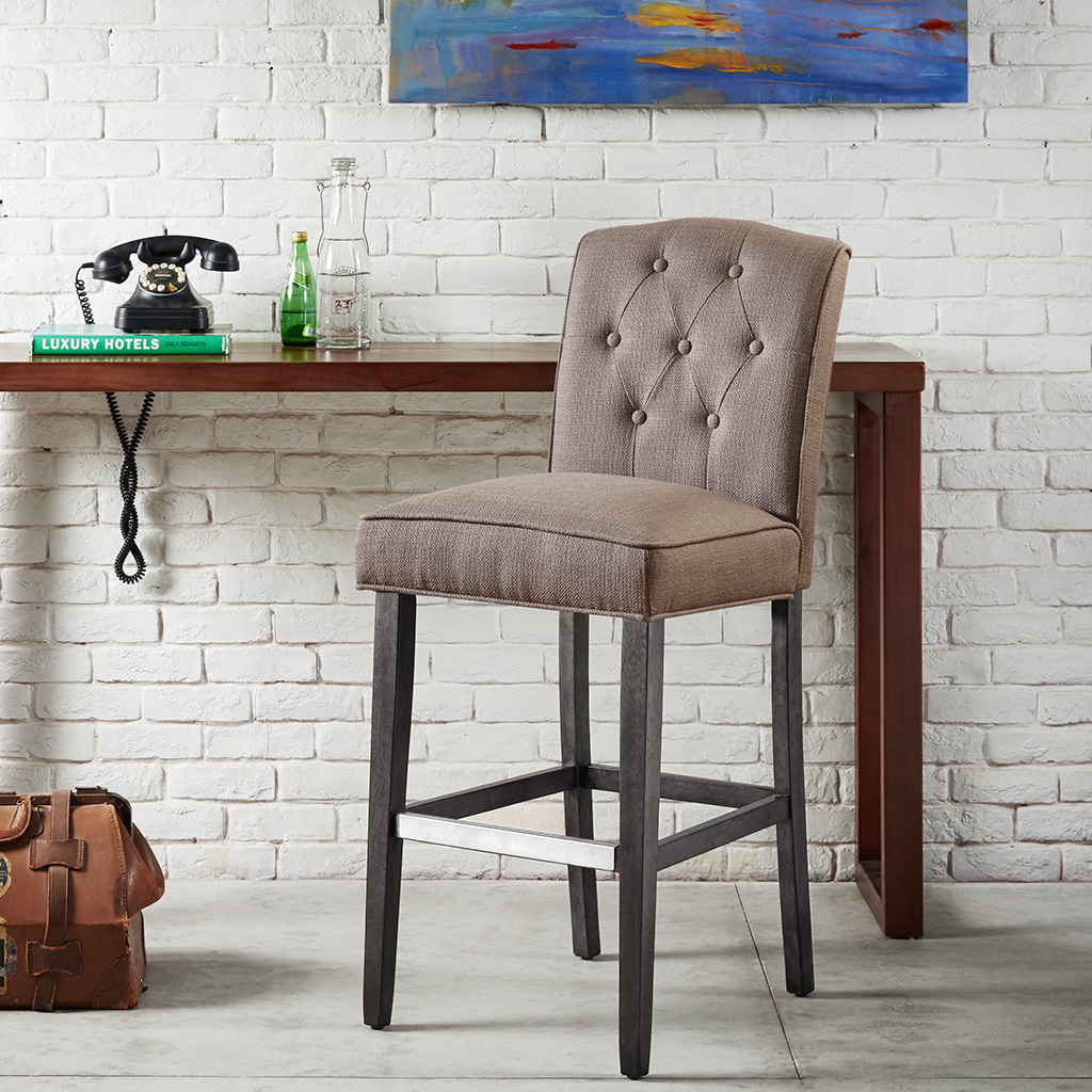 

Madison Park - Marian Tufted 30-Inch Bar Stool - Grey - See below