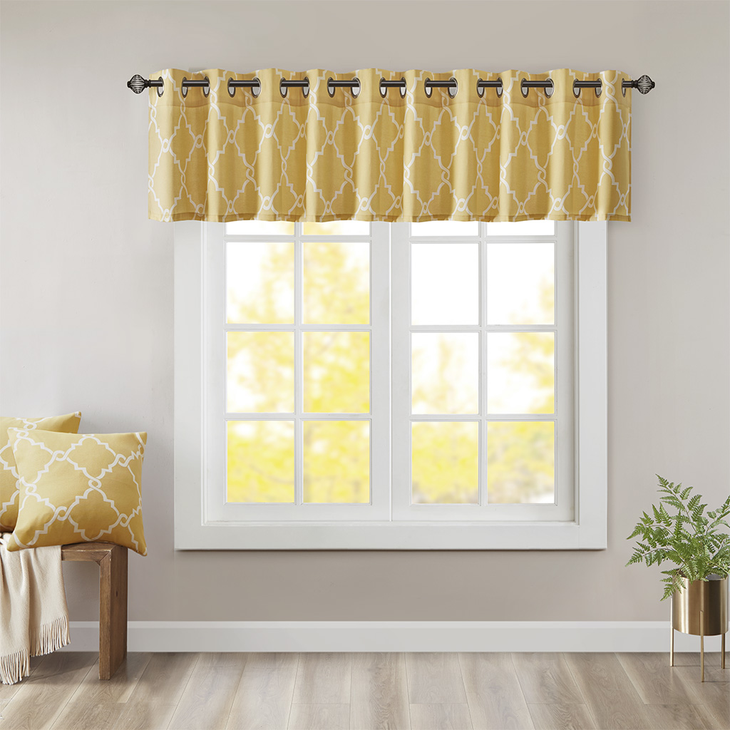 

Madison Park - Saratoga Fretwork Print Grommet Top Window Valance - Yellow - 50x18