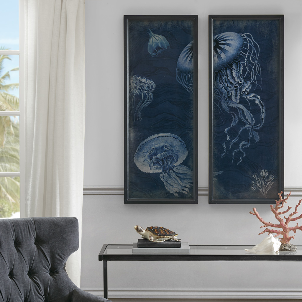 

Madison Park Signature - Jellyfish Wooden Wall Art With Graphics Set Of 2 - Blue - See below