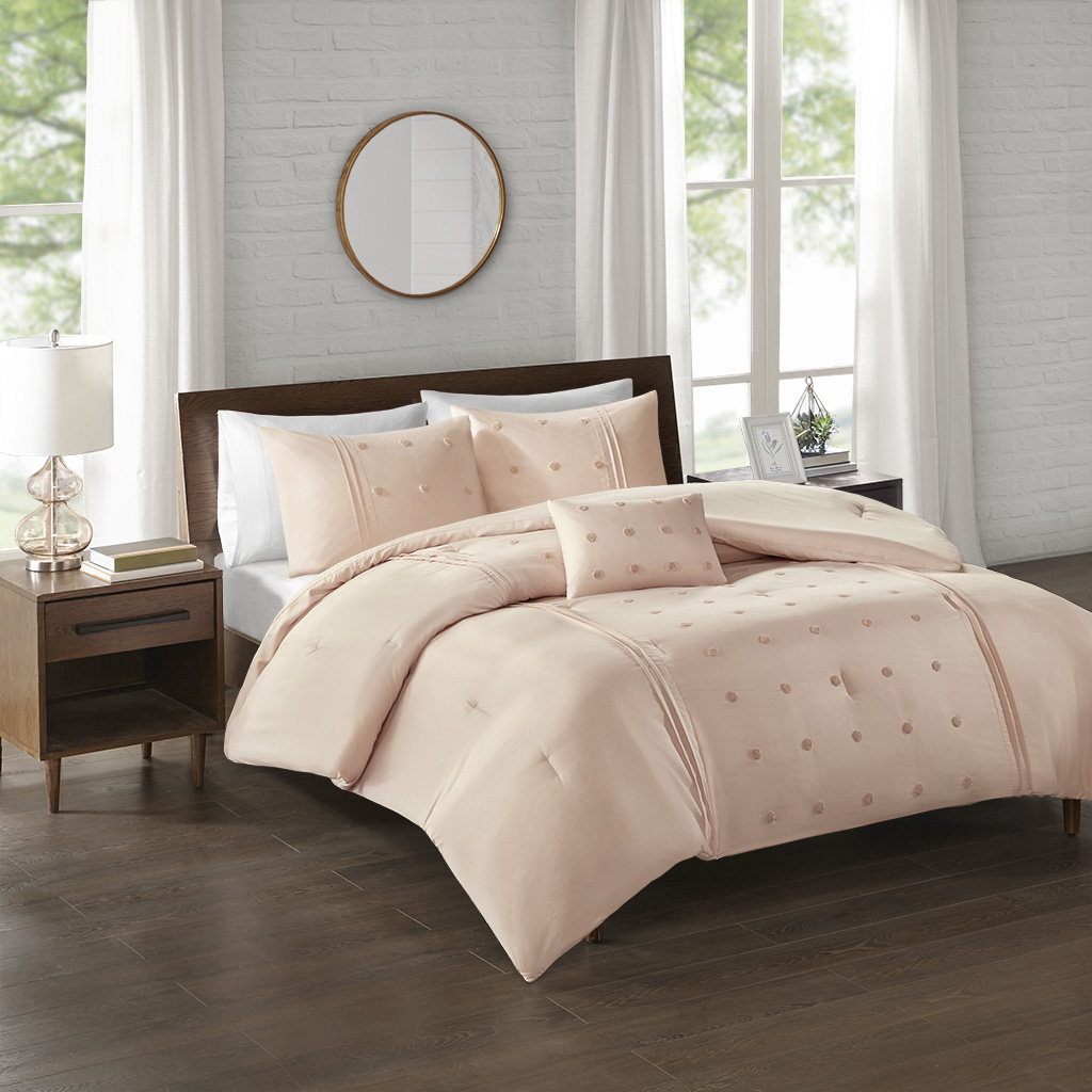 

510 Design - Natalee 4 Piece Dot Embroidered Comforter Set - Blush - King/Cal King