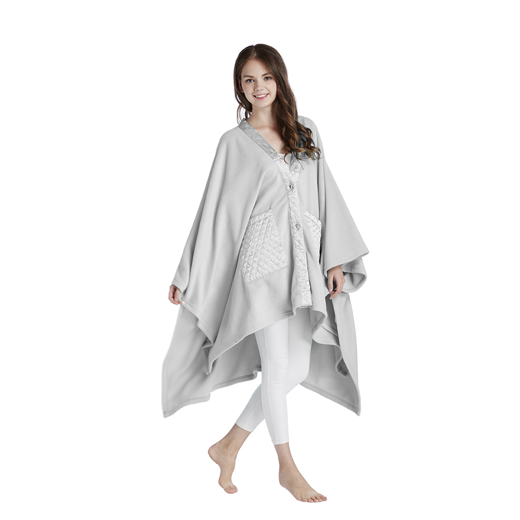 

Comfort Classics - Micro Fleece Angel Wrap w/Quilted Satin Trim - Grey - 58x72