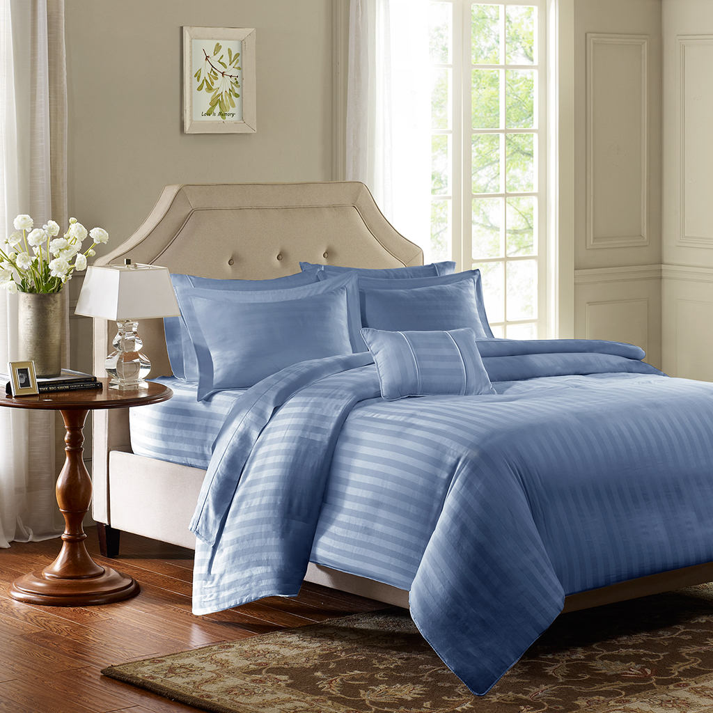 

Madison Park - 300Tc Dobby Stripe Duvet Bedding Set Duvet Set - Blue - King