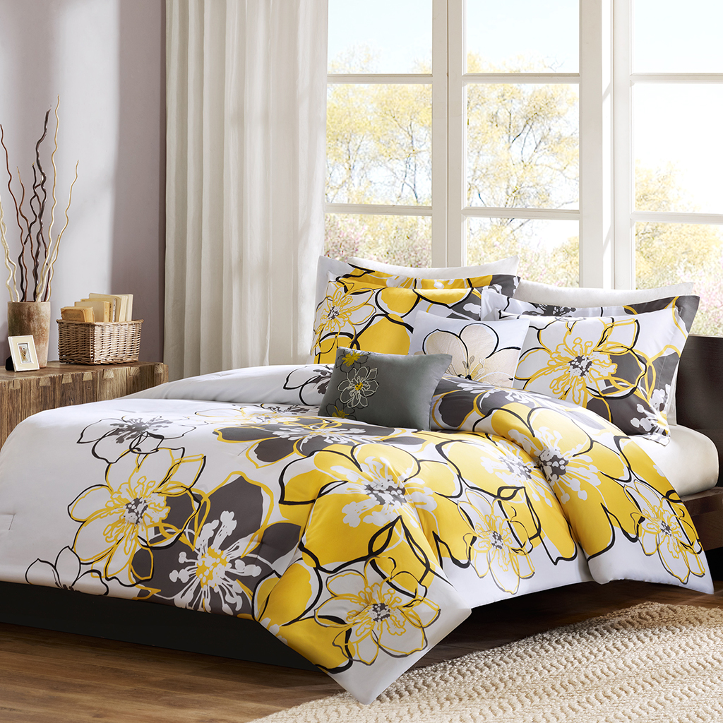 

Mi Zone - Allison Comforter and Decorative Pillows Set - Grey - Full/Queen