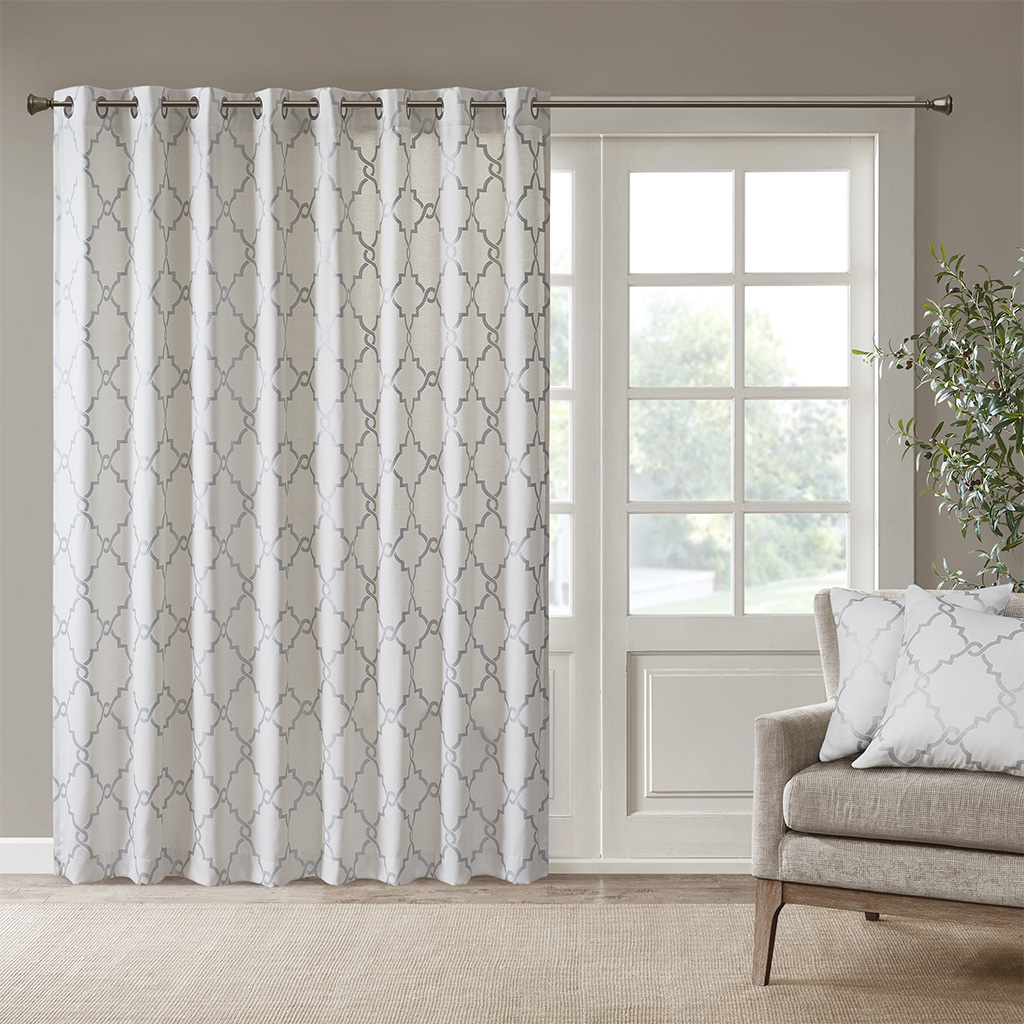 

Madison Park - Saratoga Fretwork Print Patio Window Curtain - Ivory - 84" Panel