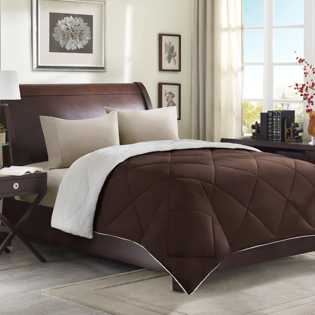 

Avenue 8 - Microfiber/Berber Down Alt Comforter Comforter - Brown - Twin