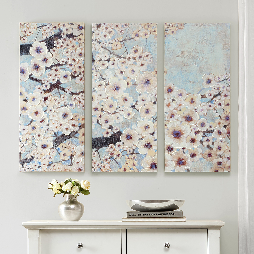 

Madison Park - Gleeful Bloom Set Printed Canvas With Hand Embellishment - Blue - See below