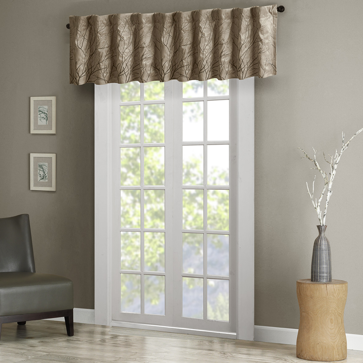 

Madison Park - Andora Faux Silk Embroidered Window Valance - Tan - 50x18