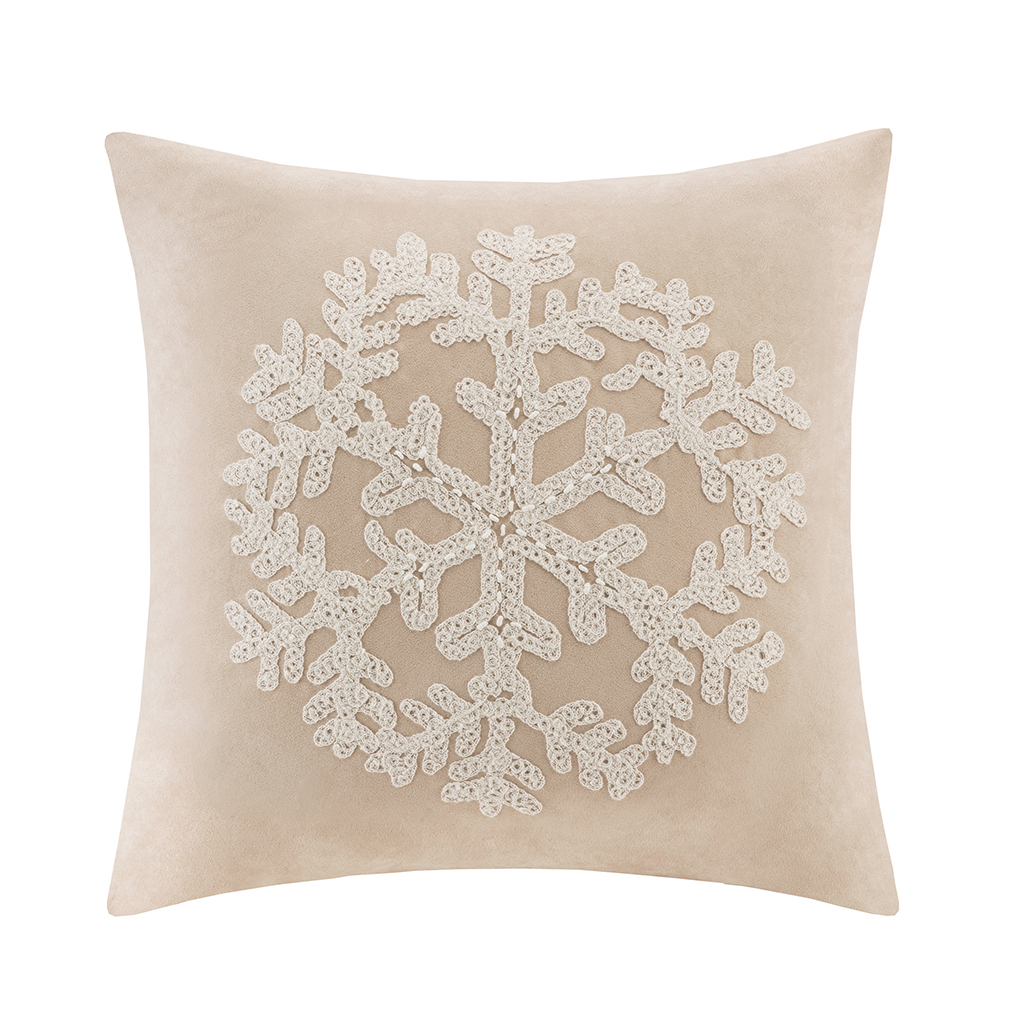 

Madison Park - Snowflake Embroidered Suede Square Pillow Square Pillow - Tan - 20x20